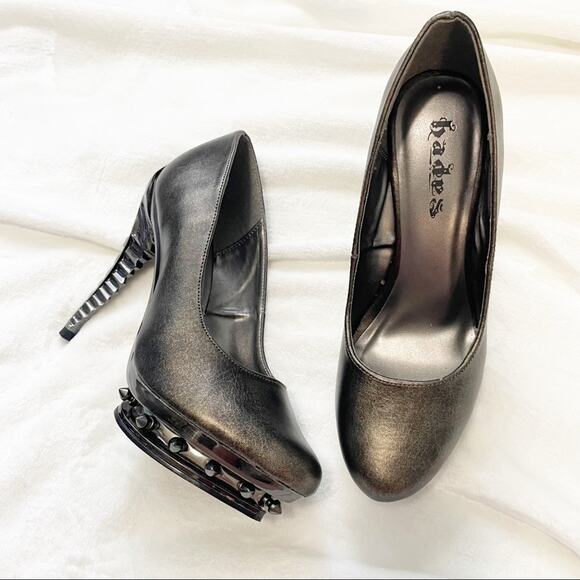 Hades Predator pewter chrome heels steampunk 9 spiked leather gray - Picture 4 of 9